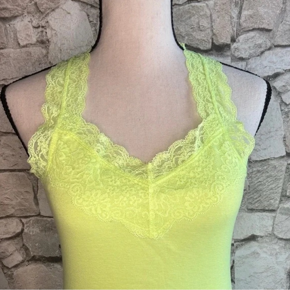 Mossimo Y2K High Lighter Yellow Lace Trim Cami Tank Top Dainty Size M EUC Fairy - Picture 3 of 5